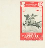 (*)365. 1952. 5 Pts + 2 Pts Rojo Y Negro, Esquina De Pliego. SIN DENTAR Y Al Dorso ARCHIVO RIEUSSET MUESTRA. MAGNIFICO. - Other & Unclassified