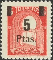 **51. 1945. 5 Pts Sobre 5 Cts Rosa Carmín. MAGNIFICO Y EXTRAORDINARIAMENTE RARO EN NUEVO, ESPECIALMENTE SIN FIJASELLOS.  - Otros & Sin Clasificación