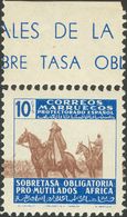 **34. 1945. 10 Cts Azul Y Castaño, Borde De Hoja. Variedad CENTRO DESPLAZADO. MAGNIFICO Y RARISIMO, NO RESEÑADO. - Altri & Non Classificati