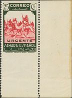 **67sh, 74sh. 1943. 20 Cts Lila Y Castaño Y 25 Cts Verde Carmín, Bordes De Hoja. Variedad SIN DENTADO HORIZONTAL. MAGNIF - Autres & Non Classés