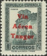 **138hcc. 1938. 1 Pts Pizarra. Variedad CAMBIO DE COLOR DE LA SOBRECARGA, En Rojo. MAGNIFICO. Edifil 2013: 75 Euros - Other & Unclassified