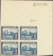 **170s(4). 1948. 2 Pts Azul, Bloque De Cuatro, Esquina De Pliego. SIN DENTAR. MAGNIFICO. Edifil 2018: +380 Euros - Otros & Sin Clasificación