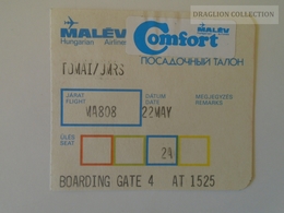 ZA140.8  HUNGARY  MALÉV  Airline  Boarding Pass  Ca 1980's - Cartes D'embarquement