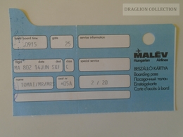 ZA140.14  Hungary MALÉV Hungarian  Airlines  Boarding Pass  Ca 1980's - Cartes D'embarquement