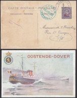 ENTIER 10C SUR 15C OSTENDE-DOUVRES PAQUEBOT VOYAGE (DD) DC-2902 - Cartes Paquebot