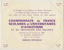 Championnat De France D Athletisme Scolaire Et Universitaire Au Stade Charlety 1961 - Non Utilise - Visiting Cards