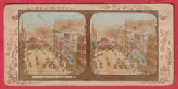 240894 / Stereoscope Card - COLOR , Barclay Street, New York , HOTEL SIGNS , RAILWAY , HORSE CAR , United States USA - Cartes Stéréoscopiques