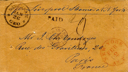 1856- Env. De SAVANNAH ( Géorgie,U S A ) Pour Paris -transit N Y   -entrée ETATS.UNIS.PAQ. A.M.  / A. CALAIS  J  Noir - Marques D'entrées