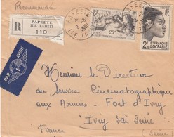 COVER LETTRE. OCEANIE. 1951. RECOMMANDE PAPEETE ILE TAHITI PAR AVION POUR LA FRANCE / 3 - Cartas & Documentos