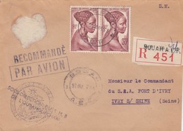 COVER LETTRE. AEF. RECOMMANDE BOUAHA. SOUS DIRECTION DU S.M.B. DE L'OUBANGUI-CHARI  POUR LA FRANCE / 4 - Lettres & Documents