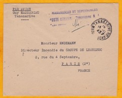 1945 - Enveloppe Par Avion De Tananarive, Madagascar Vers Paris, France - Taxe Perçue Faute De Timbres - Brieven En Documenten