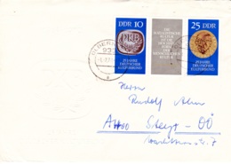 1970, DDR, "25 Jahre Deutscher Kulturbund", FDC, Streifenblock (2 Werte + Zwischenfeld), Echt Gelaufen - Enveloppes Privées - Oblitérées