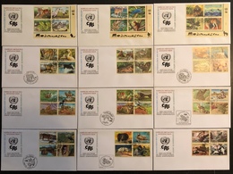 Nations Unies FDC - Premier Jour - Lot De 12 FDC - Thématique Animaux - 2000 A 2002 - Collections, Lots & Séries