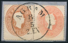 1861 5kr (festékfoltok) + 10kr Kivágáson 'AGRAM' - Autres & Non Classés