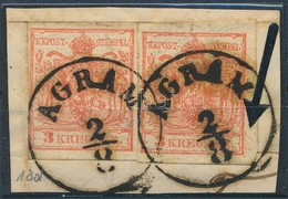 1850 2 X 3kr HP III. Lemezhibákkal Kivágáson 'AGRAM' - Andere & Zonder Classificatie