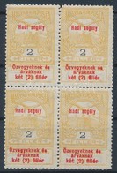 ** 1914 Hadi Segély 2f Négyestömb 2 Db II. Típusú Bélyeggel, 1 Bélyegen összefolyt 'fi' A Felülnyomásban - Other & Unclassified