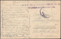 ~1918 Tábori Posta Képeslap / Field Postcard 'K.u.k. INFANTERIEREGIMENT Nr.33. / INFANTERIE-GESCHUTZ-ZUG I/33' + 'TP 642 - Andere & Zonder Classificatie