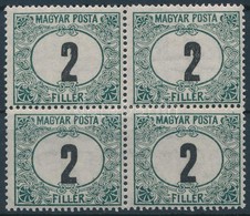 ** 1920 Magyar Posta Portó Négyestömb Eltolódott értékszámokkal, Lemezhibák A Feliratban - Other & Unclassified