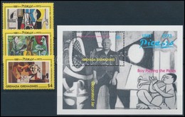 ** 1993 Picasso, Festmény Sor + Blokk,
Picasso, Painting Set + Block
Mi 1717-1719 + Mi 276 - Autres & Non Classés