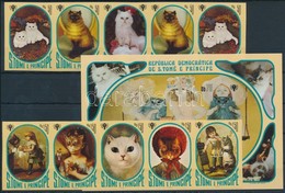 ** 1981 Nemzetközi Gyermekév: Macskás Festmények Vágott Sor ötöscsíkokban, 2 érték Duplán Szerepel Mi 730-736 B + Vágott - Sonstige & Ohne Zuordnung