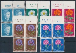 ** 1963 Virág Sor ívszéli 4-es Tömbökben Mi 786-790 Y - Autres & Non Classés