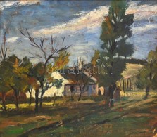 S.H. Jelzéssel: Faluhatár. Olaj, Karton, Festék Hiánnyal, Keretben, 36×43 Cm - Andere & Zonder Classificatie