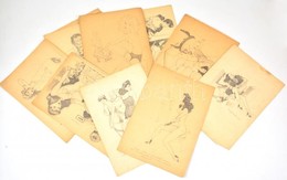 Jelzés Nélkül: Erotikus Grafikák, 11 Db, Ceruza, Papír, 21×30 Cm - Andere & Zonder Classificatie