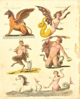 XVIII. Sz: Mítikus Lények. Színezett Rézmetszet / Mytical Creatures. Colored Engraving 18x23 Cm - Stiche & Gravuren