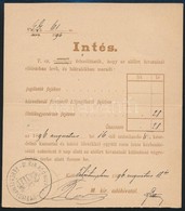 1896 A Vajdasági Fehértemplom Takarékpénztárához Küldött Adóhivatali Intés Tartozás Miatt - Zonder Classificatie