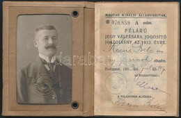 1913 Magyar Királyi Államvasutak (MÁV) Félárú Jegy Váltására Jogosító Fényképes Igazolvány Egészbőr-kötésben, - Unclassified