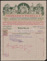 1922 Bp., Stephaneum Nyomda Rt. Díszes Fejléces Számlája 50f Okmánybélyeggel - Zonder Classificatie