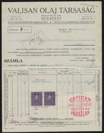 1928 Bp., Valisan Olaj Társaság Fejléces Számlája Okmánybélyegekkel - Zonder Classificatie