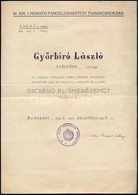 1943 M. Kir. I. Honvéd Páncélos Hadtest Parancsnokság Dícsérő Oklevele Vitéz Major Altábornagy Aláírásával - Sonstige & Ohne Zuordnung