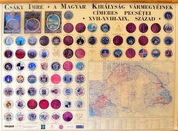 A Magyar Királyság Vármegyéinek Címeres Pecsétjei, Térkép, Szakadt, 115×75 Cm - Andere & Zonder Classificatie