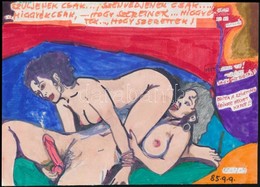 Jelzés Nélkül: 2 Db Pornográf Grafika, Vegyes Technika, Papír, 15×21 és 16×23 Cm - Non Classés