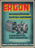 Cca 1930 Bp. VIII., Ergon Accumulátorok, Elektromotorok Kisplakát, 24×17 Cm - Andere & Zonder Classificatie