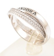 Ezüst(Ag) Pandora Dupla Gyűrű Apró Kövekkel, Jelzett, Méret: 58, Bruttó: 4,5 G - Andere & Zonder Classificatie
