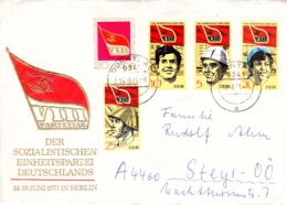 1971, "VIII. Parteitag Der SED", Kompletter Satz + "Emblem Zum VIII. Parteitag", Echt Gelaufen - Privatumschläge - Gebraucht