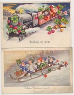 15 Db RÉGI Motívumlap, Újévi üdvözlő / 15 Pre-1945 Motive Postcards, New Year Greetings - Unclassified