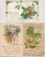 3 Db RÉGI Hosszúcímzéses Virágos Litho üdvözlőlap / 3 Pre-1904 Floral Litho Greeting Art Postcards - Zonder Classificatie