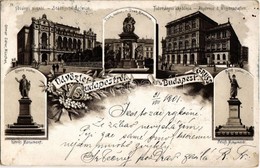 * T3 1901 Budapest, Fővárosi Vigadó, Eötvös, Deák és Petőfi Szobor, Tudományos Akadémia. Ottmar Zieher Art Nouveau, Flor - Zonder Classificatie