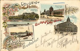 T2 1897 (Vorläufer!) Budapest, Királyi Vár és Várbazár, Margit Fürdő, Nemzeti Színház, Lánchíd. Kunstanstalt Rosenblatt  - Zonder Classificatie