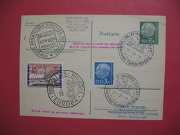 Sarre 1958  Entier Postal Postkarte   Philatélique Du Conseil De L'Europe Exposition Bruxelles - Postwaardestukken