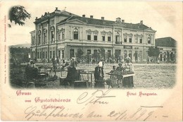 T2 1899 Gyulafehérvár, Karlsburg, Alba Iulia; Hungária Szálloda, Piaci árusok, Cs. Kiss M. és Fürst üzlete / Hotel, Mark - Zonder Classificatie