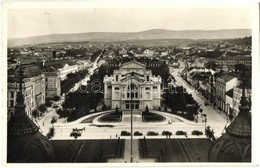 T2 Kolozsvár, Cluj; Hitler Adolf Tér, Nemzeti Színház, Automobilok / Square, National Theater, Automobiles - Zonder Classificatie