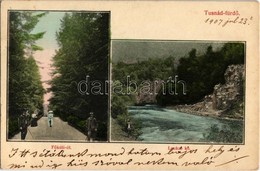 T2 1907 Tusnádfürdő, Baile Tusnad; Főkúti-út, Lyukas Kő. Dragomán Cég Kiadása / Road, River - Unclassified