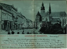 T2 1899 Kassa, Kosice; Fő Utca, Dóm, Este. Breitner Mór Kiadása. Kinyitható Panorámalap / Main Street And Cathedral At N - Zonder Classificatie