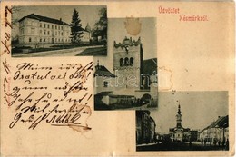 * T2/T3 Késmárk, Kezmarok; Főtér, Templom, Harangláb, Líceum / Square, Church, Bell Tower, Lyceum School (EK) - Zonder Classificatie