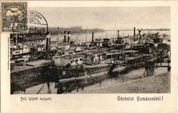 * T2 1903 Komárom, Komárno; Téli Kikötő Balpart, 'Rábcza' Oldalkerekes Vontató Gőzhajó. Kiadja Czike Dénes / Winter Dock - Zonder Classificatie