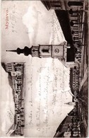 T3/T4 1905 Miava, Myjava; Fő Utca, Evangélikus Templom, üzletek / Main Street, Lutheran Church, Shops (fa) - Ohne Zuordnung